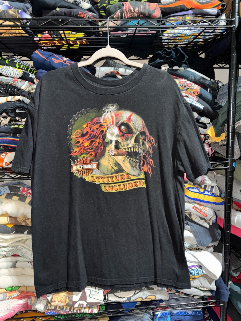 Y2K Harley Davidson Attitude Included Flaming Skull Shirt Size Xl
